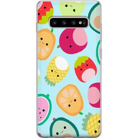 Kompatibelt Mobildeksel til Samsung Galaxy S10+ Mønster av kawaii-frukter som jordbær sitron ananas og avocado på lyseblå bakgrunn
