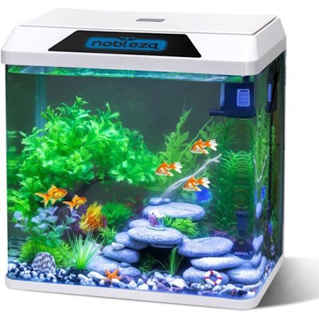 Akvarium Nobleza 30L med inbyggd filtrering och LED-belysning, Vit