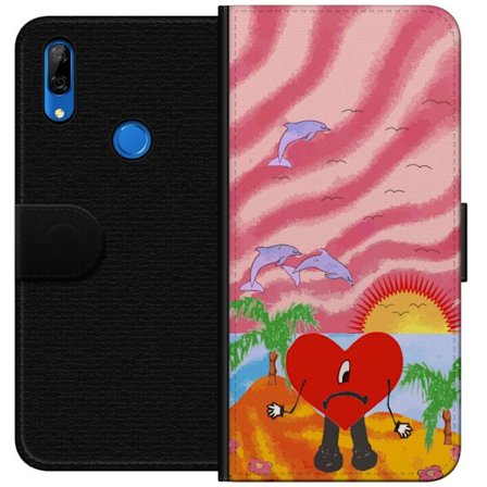 Kompatibel Tegnebogsetui til Huawei P Smart Z Bad Bunny i en farverig quiltet jakke med hjertemønster og solbriller i moderne gade stil