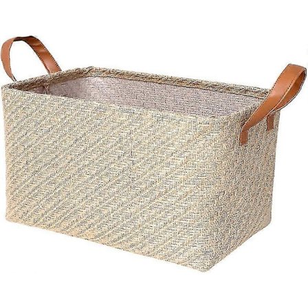 Förvaringskorgar i jute, naturlig vävd linnedförvaringslåda med handtag för leksaker, kläder, sovrum (beige, stor)