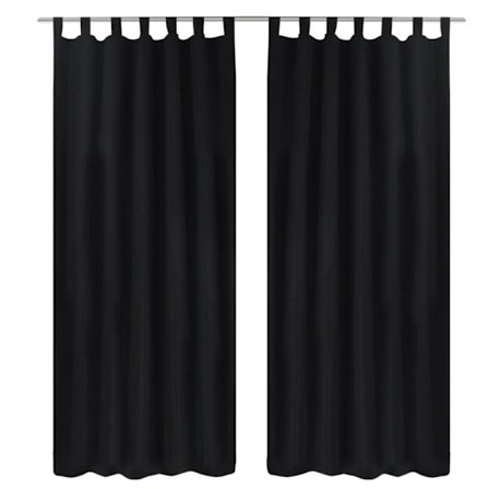 2-pack gardiner med öglor i svart microsatin 140 x 225 cm