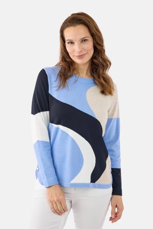 BRANDTEX - Langærmet Strik - Blå Mix - Grafisk Mønster