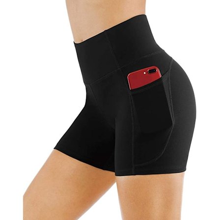 Yoga Shorts, dameshorts, sidelommer med telefonlomme, høy midje, yoga fitness, treningsbukser, underdeler, hvit svart