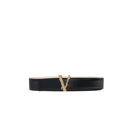 Versace, Belt with logo Zwart, Dames, Maat:75 CM,leer