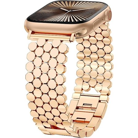 Kompatibel med Apple Watch-reim 41/40/38/(10. generasjon), 44/45/46/49/42 mm Kvinner, Elegant Honeycomb Metallreim Designer Gull Sølv