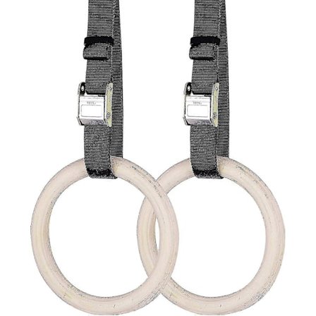 Gymnastikringar i trä inklusive upphängningsremmar - Set om 2 - 6 meter långa - Justerbara gymnastikringar - För hemmasport och fitnessträning