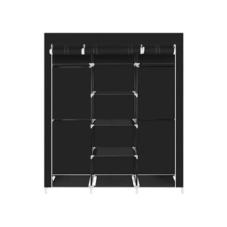 - 69 tommer opbevaringsskab i non-woven stof - 9 hylder inklusive dobbelt stang - Sort farve