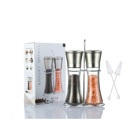 Salt och pepparkvarn set - Rostfritt stål påfyllningsbar salt & pepparkorn shakers 19*6.3cm Silver Transparent