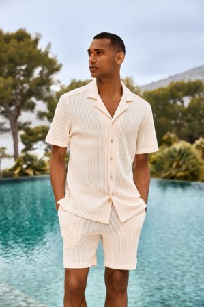 John Henric Men's Off White Casual Fit Hæklet Sæt Size
