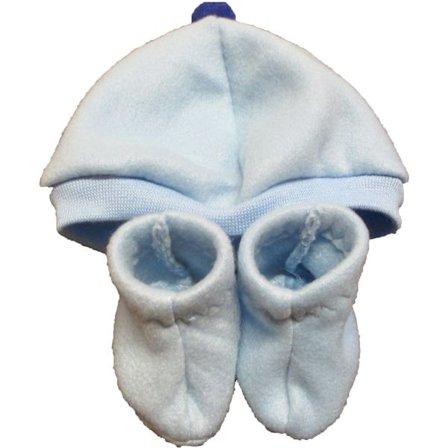 Mössa + tossor i ljusblå fleece till Baby Born, dockkläder