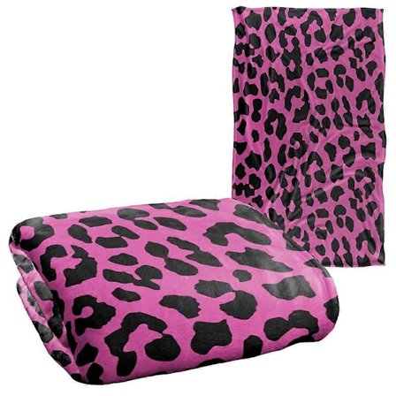 Logovision Leopard Print Rosa og Svart Silkeaktig Myk Supermyk Pledd fsgyde175 (FMY)