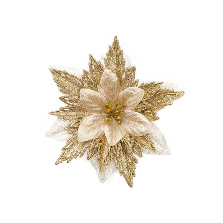 (kulta) 12 kpl jouluatulehtiä joulukuusen kukkia punaisia keinotekoisia joulukukkia