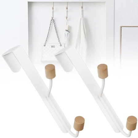 (Hvid) 2 stk. Karbonstål Dobbelt Frakkekroge Håndklæde Tørrestativ Krog Dørkrog Ingen Boring Over Dør Hængende Krog til Døre, Bad