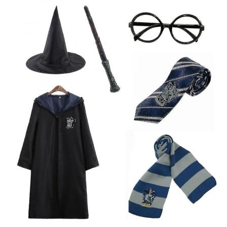 Harry Potter 6-dele sæt Magic Wizard Fancy Dress Cape Costume Z - Perfet blue 135cm (7-8 years)