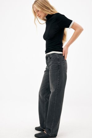 NA-KD Jean droit Way à taille mi-haute - Jeans taille moyenne - Gris - EU 42