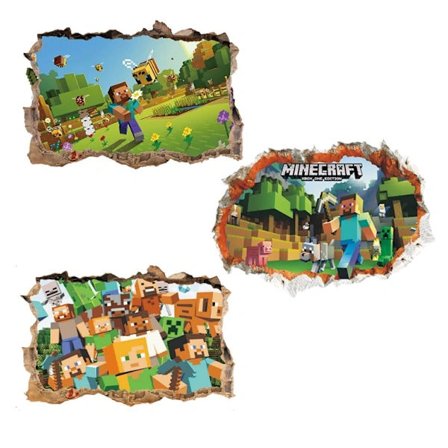 MH-(B)3 st Minecraft väggdekaler 3D Smash väggdekal avtagbar, A