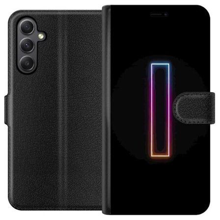 Kompatibel Tegnebogsetui til Samsung Samsung Galaxy A24 4G Minimalistisk neonbogstav I i regnbuefarver mod mørk baggrund