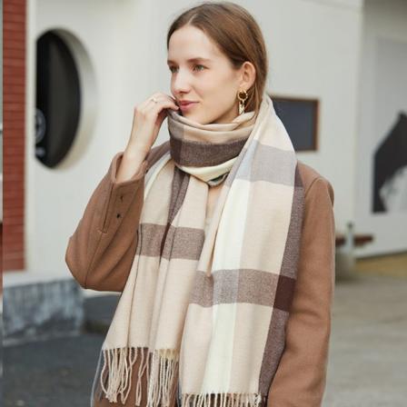 Rutet imitert kasjmir Dame Høst Vinter Skjerf Teppe Wrap Sjal Stole Varm Myk Beige 70*180CM
