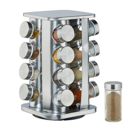 Maustehylly, jossa 16 kpl. lasipurkkeja