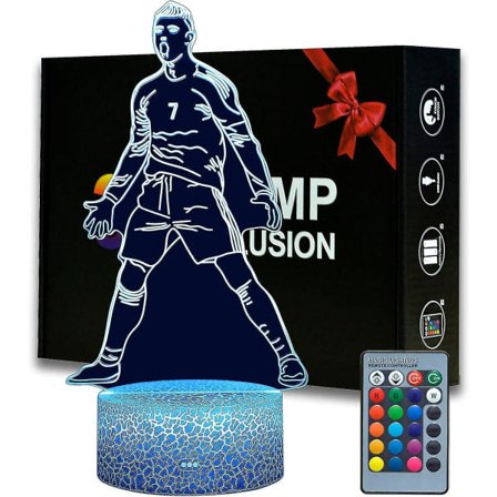 Portugal Fodboldspiller Ronaldo #7 Natlampe til Drenge, 16 Farver Skiftende Dæmpbar med Fjernbetjening Fodboldindretning til Værelse, Bordlampe