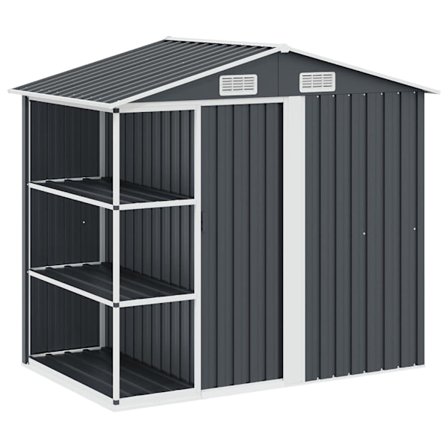 vidaXL Trädgårdsbod med hylla antracit 205x130x183 cm järn