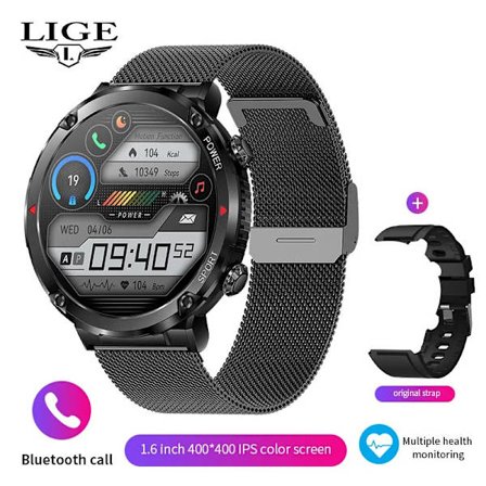 LIGE Bluetooth Samtal Smartwatch 600 mA Stort Batteri Män Smart Klocka IP68 Vattentät Sport Fitness Man 1,6 Tum HD-Skärm