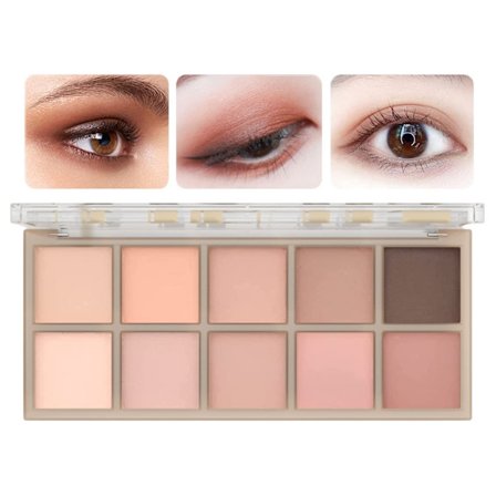 Øjenskyggepalette, 10 Farver Mat Makeup Sæt, Højt Pigmenteret og Blandbar Nude Øjenskyggesæt med Børster til Hverdags Naturligt Look