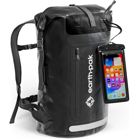 Earth Pak Vattentät Ryggsäck - Kraftig Vandringsryggsäck - Rulltoppförslutning - Vattentät Väska - Vadderade Vattentäta Torr-Säckar med IP