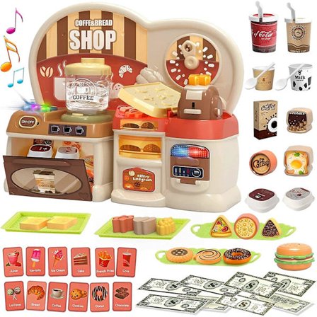 Leksaksköksprylar för barn - Lekköksspelset med ljus & musik - Inkluderar 2-i-1 kaffebryggare brödrost och leksaksköktillbehör