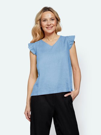 SIGNATURE - Hør Top - Lys Blå