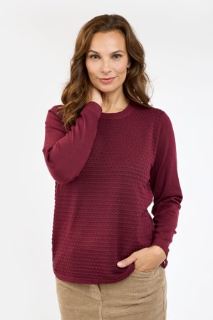 BRANDTEX - Langærmet Strik - Bordeaux - Knap Detalje