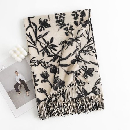 Vinter skjerf dame skjerf blekk blomstermønster dame skjerf med dusk lang hals skjerf myk varm sjal