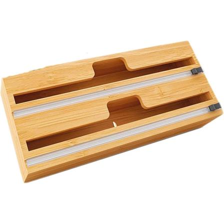 Bambu Wrap-dispenser med skjutskärare, effektiv organizer och dispenserlåda för folie, cling- och vaxpapper, 2 fack