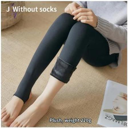 Vintervarma Leggings Dam Tjock Fleece Leggings Hög Midja Black With Socks 220g