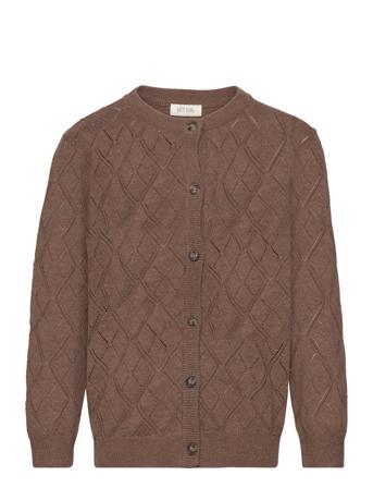 Cardigan Knit Check Pattern Brown Petit Piao