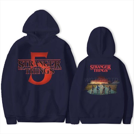 Stranger Things 5 Hættetrøje – Unisex – Varm fleeceforet sweatshirt – Efterår/Vinter Navyblå 3 XXL