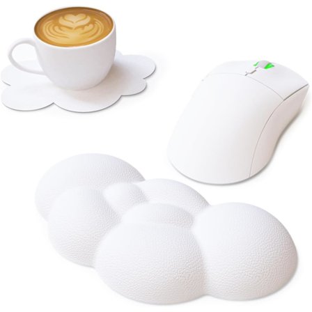 Skyformet minne skum håndleddstøtte for datamaskin tastatur mus, 2-i-1 musematte med underlag, ergonomisk design, anti-smuss-hvit