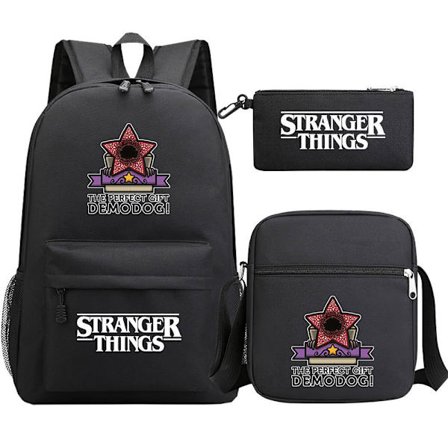 [14Y] Stranger Things Ryggsekk 3-delt Sett Student Skolesekk Canvasveske 30