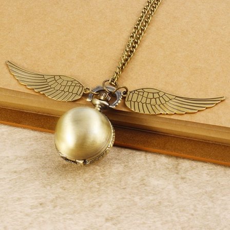 Harry Potter guld fickur halsband, vintage rund boll halsband, stor vinge hängande klocka