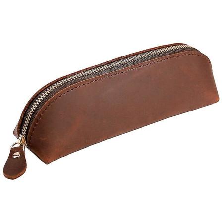 Nahkainen vetoketjullinen kynäkotelo - Pieni matkakosmetiikkipussi - Vintage Brown1pcs- Brown