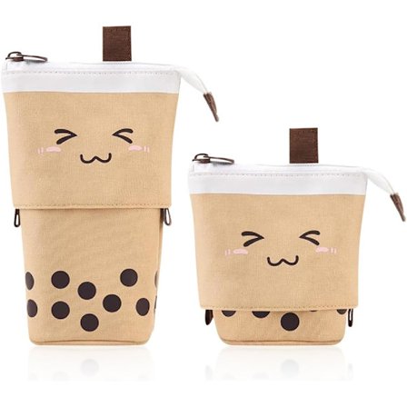 2 stk Søte Penal Tegneserie Stå Opp Justerbare Penalvesker Pose Teleskopisk Penneholder Kosmetikkvesker Brun