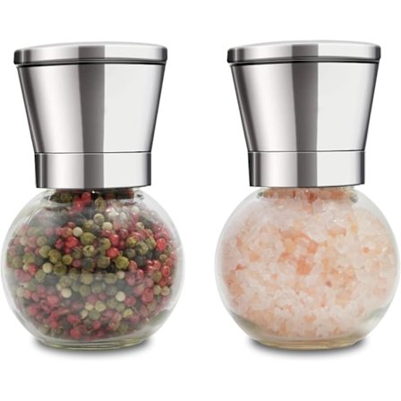 Salt- och pepparkvarn Rund Set om 2 Rostfritt Stål Manuell Kryddkvarn Salt- och Pepparkvarn Set Med Justerbar 5-Gradig Grovhet Keramisk Rotor