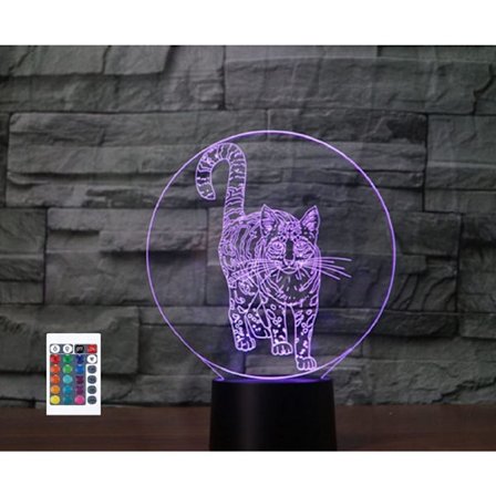 3D Kitty Fjernkontroll 16 Farger Nattelysbilder Illusions Akryl LED Bord Nattbord Lampe Barn Soverom Skrivebord Dekor Bursdagsgaver Leke for Barn