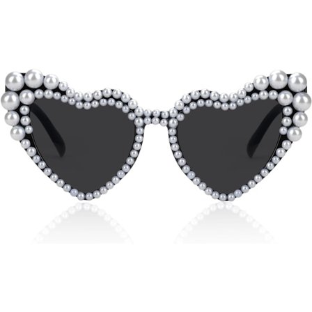 Heart Shaped Sunglasses with Pearls for Women - Rhinestone Glasses for Bachelorette Bridal Sunglasses