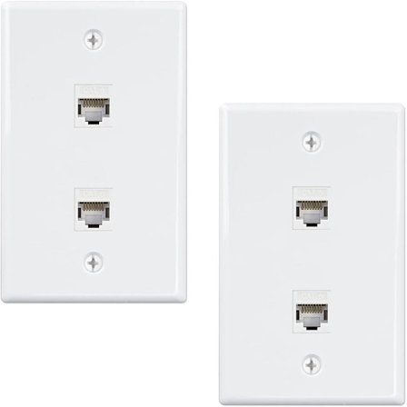 Pakke med 2 2-porters Ethernet-veggplate, Cat6-veggkontakt til RJ45-veggkontaktkobling, hvit