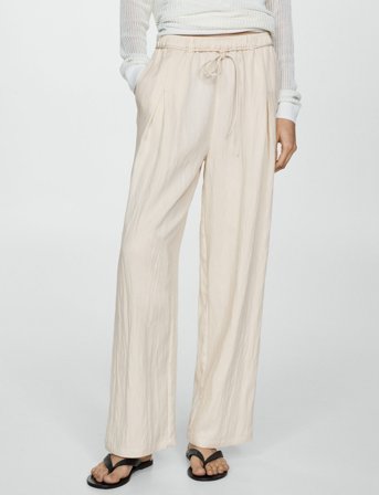 Mango Straight Lyocell Trousers - Beige - M