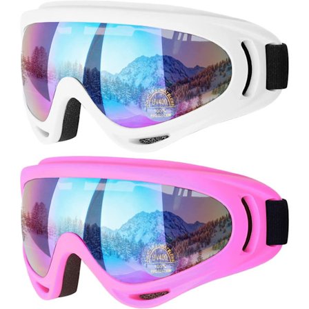 2 stk. skibriller, motorcykelbriller - hvid/pink, snowboardbriller