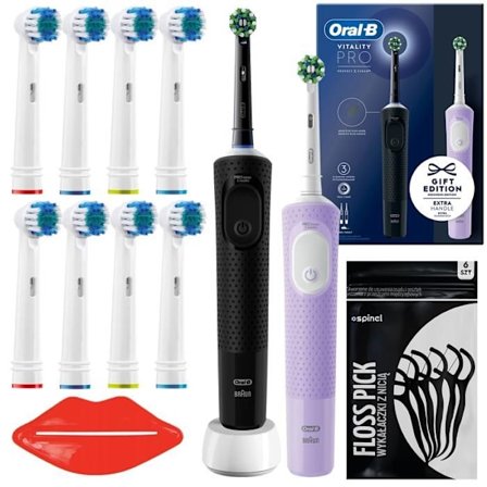 Elektrisk tandborste - Oral B - Vitality Pro D103 Duo Svart Lila - 8 borsthuvuden - Timer 3 lägen