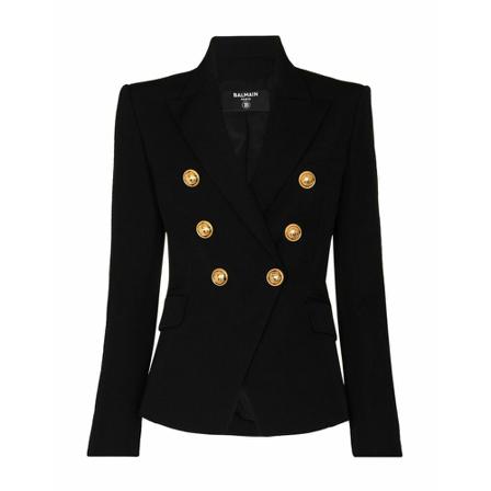 Balmain Jersey Blazer with Gold-tone Double-breasted Buttoned Fastening Sort, Dame