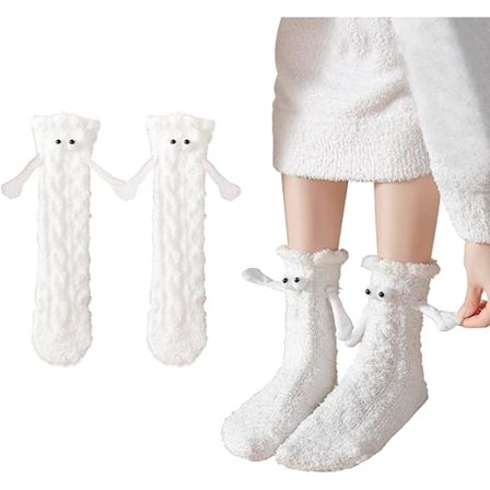 Hvite sokker med magnetisk sugefunksjon for å holde hender, morsomme 3D-dukker, par S